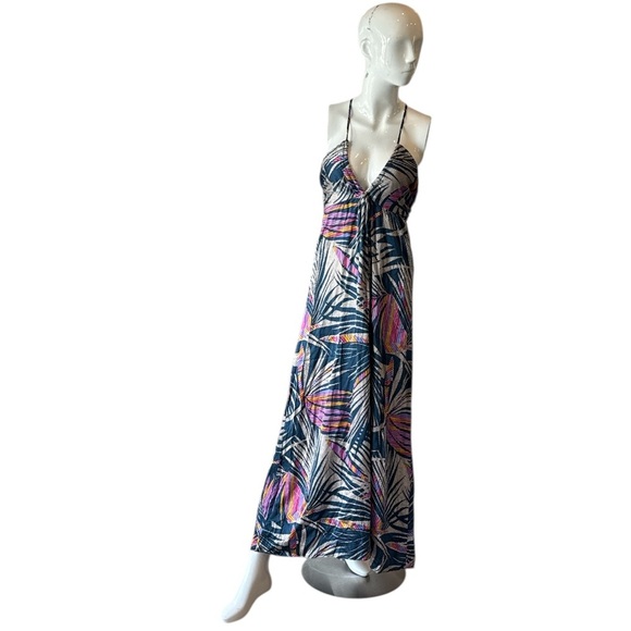 Lorie Lester Miami Blue Multi Palm Print Halter Maxi Dress Size XS - Picture 13 of 15